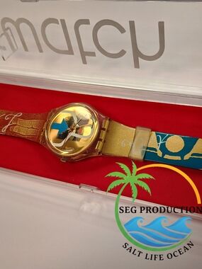 Salt Life Gold-Tone Analog Watch with Blue & Teal Accents